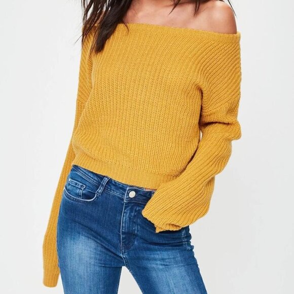 Off-shoulder Misguided mustard sweater - Picture 1 of 5
